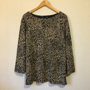 90s Vintage Rosette Print Lace and Gold Thread 3/4 Sleeve Top